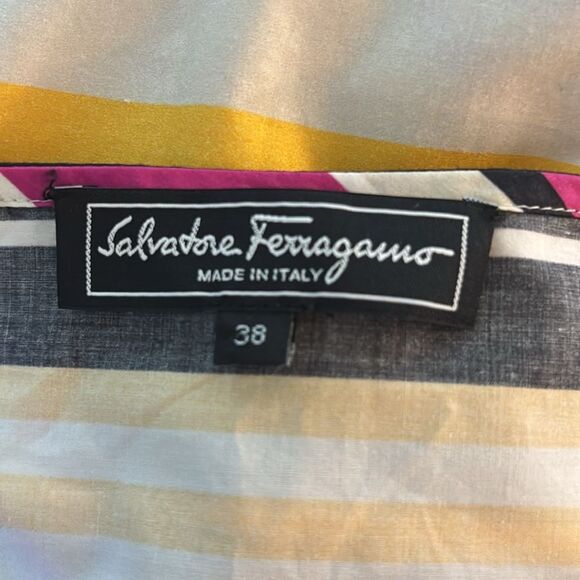 Salvatore Ferragamo 100% cotton Striped Multicolor bell sleeve belted Dress, S - Picture 11 of 13